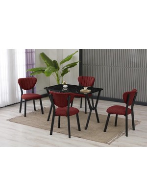Vivense Elis Mutfak Masa Takımı, 4 Sandalye, Siyah, 110X70 Cm, Bordo