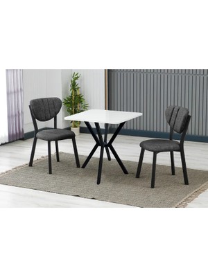 Vivense Elis Mutfak Masa Takımı, 2 Sandalye, Beyaz, 70X70 Cm, Antrasit