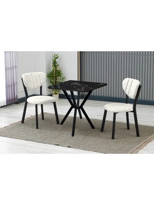 Vivense Elis Mutfak Masa Takımı, 2 Sandalye, Siyah, 70X70 Cm, Krem