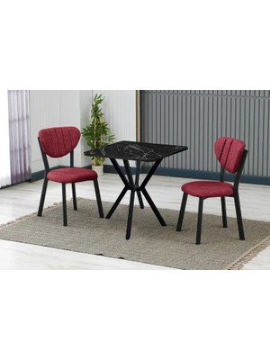 Vivense Elis Mutfak Masa Takımı, 2 Sandalye, Siyah, 70X70 Cm, Bordo