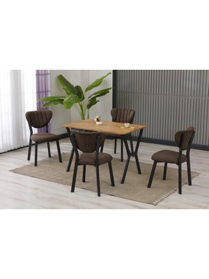 Vivense Elis Mutfak Masa Takımı, 4 Sandalye, Ceviz, 110X70 Cm, Kahve