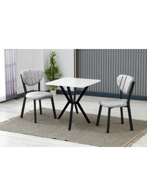Vivense Elis Mutfak Masa Takımı, 2 Sandalye, Beyaz, 70X70 Cm, Gri