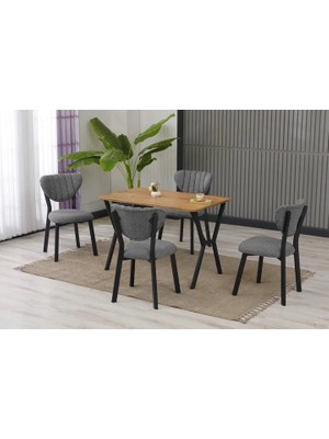 Vivense Elis Mutfak Masa Takımı, 4 Sandalye, Ceviz, 110X70 Cm, Gri