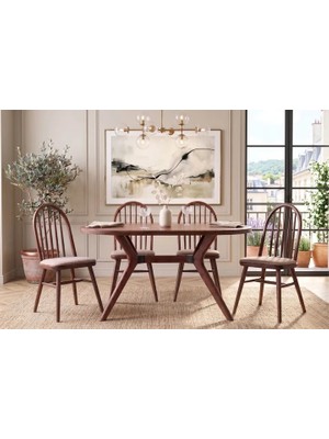 Vivense Nora Ceviz Rengi Oval Masa Takımı, 80X130