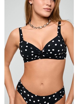 Kom Lampa Puan Desenli Destekli Bikini Takımı Siyah