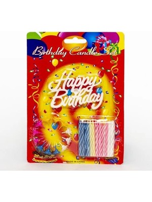 ÖNÇ - PRİME Rengarenk Mumlu Beyaz Happy Birthday Yazılı Doğum Günü Mumu 12 Adet