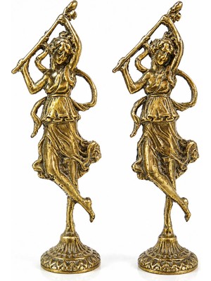 Evvel Zaman Antik Pirinç Dansçı Figürü – Antik Dekoratif Biblo (2’li Set)