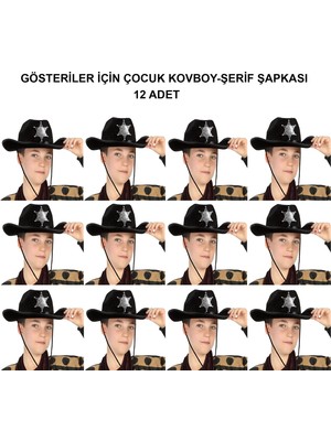 Belirtilmemiş Kovboy Şerif Şapkası Siyah 12 Adet - Kostüm, Parti Gösteri Şapkası