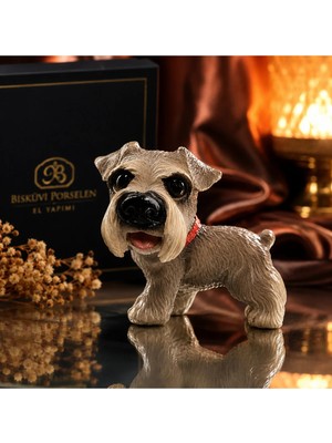 Evvel Zaman Antik El Yapımı Bisküvi Porselen Köpek Figürü – Dekoratif Mini Schnauzer Biblo