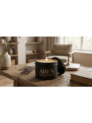 Aromatic Glow Siyah Teneke Kapaklı Caffe Latte Kokulu Soya Mumu Ahşap Fitil