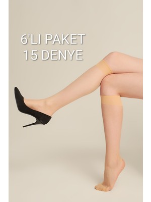 Kadın 15 Denye Parlak Diz Altı Çorap Ince Şefaf Tül Çorap Günlük Kullanım /6'lı Paket/51 sahra Rengi/özge Diz Altı Çorap