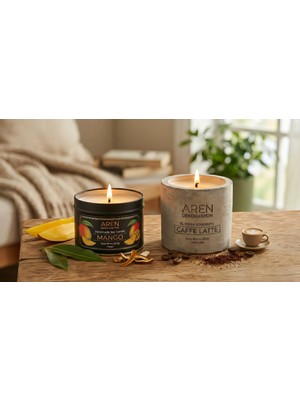 Aromatic Glow Ikili Mum Seti - Beton Saksıda ve Siyah Teneke Kapaklı (Koku Tercihi)