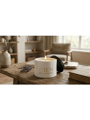 Aromatic Glow Beton Saksı Çilek Kokulu Soya Mumu Ahşap Fitil