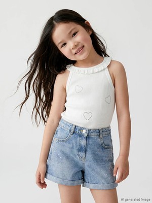 LC Waikiki Lcw Kids Beyaz Halter Yaka Baskılı Kız Çocuk Atlet
