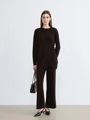 Lcw Modest Kahverengi Beli Lastikli Geniş Paça Kadın Triko Pantolon