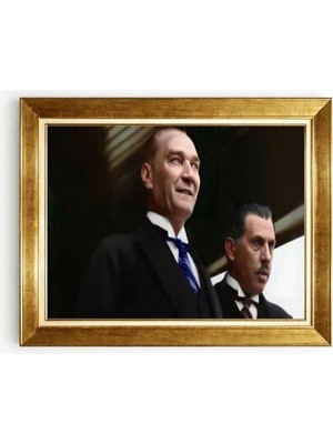 Tablore Mustafa Kemal Atatürk Portresi Klasik Takım Elbiseli Altın Çerçeveli Ofis Tablosu