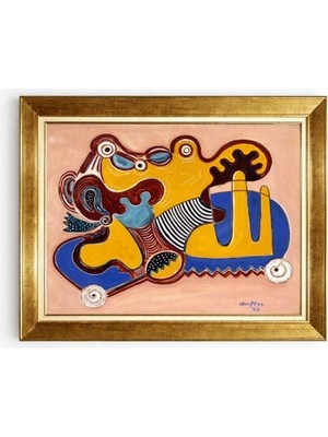 Tablore Picasso Tarzı Sürrealist Soyut Figürlü Gold Çerçeveli Kanvas Tablo