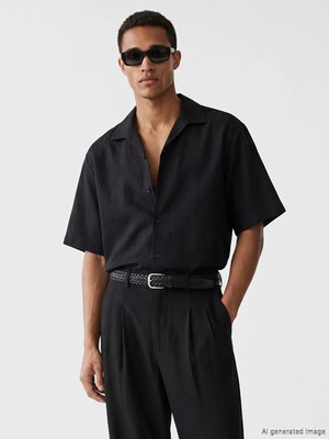 Lcw Vision Siyah Regular Fit Keten Görünümlü Erkek Gömlek