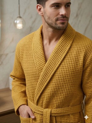 %100 Pamuk Tasarım Waffle Pike Erkek Bornoz