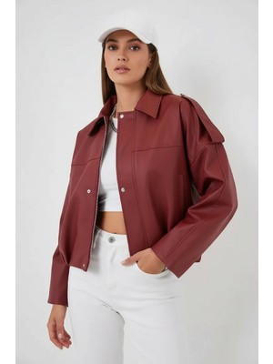 Zuzudan Kadın Klasik Yaka Oversize Kiremit Ceket