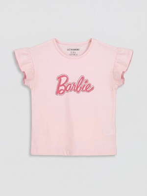 Lcw Baby Pembe Bisiklet Yaka Barbie Baskılı Kız Çocuk Tişört