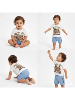İkikareshop 9/24 Ay Capybara Baskılı Şortlu Bebek Takımı