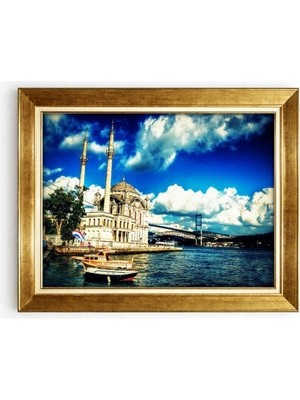 Tablore Ortaköy Camii ve Istanbul Boğaz Köprüsü Deniz Manzaralı Kanvas Tablo