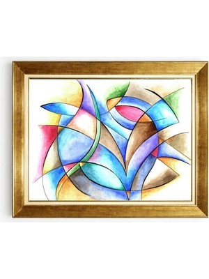 Tablore Modern Soyut Çizgisel Geometrik Gold Çerçeveli Kanvas Tablo