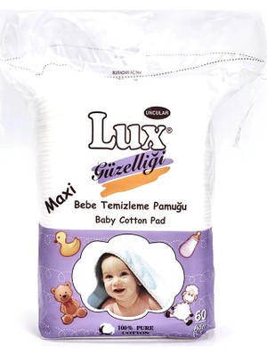 Lux Maxi Bebek Temizleme Pamuğu 60 Adet 100% Pamuklu Şık Tasarım ve Suya Dayanıklı