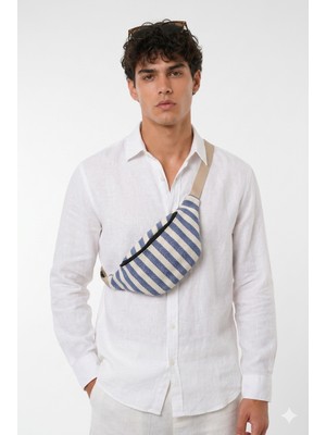 The Modawest Unisex Çizgili Desenli Dokuma Bel ve Omuz Çantası