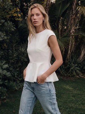 Lcw Vision Beyaz Bisiklet Yaka Peplum Fırfırlı Bluz