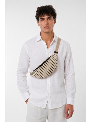 The Modawest Unisex Çizgili Desenli Dokuma Bel ve Omuz Çantası