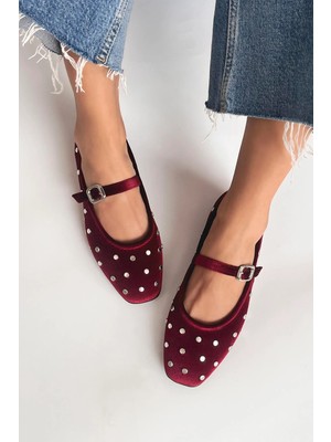 Straswans Azure Kadın  Drop  Detay  Kadife Babet Bordo