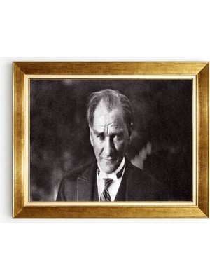 Tablore Altın Çerçeveli Mustafa Kemal Atatürk Portresi Siyah Beyaz Lider Tablosu Ofis Hediyesi