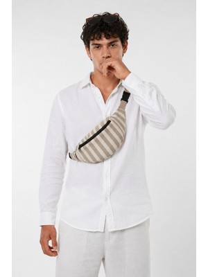 The Modawest Unisex Çizgili Desenli Dokuma Bel ve Omuz Çantası