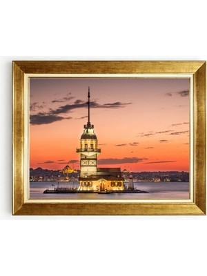 Tablore Kız Kulesi Istanbul Manzaralı Altın Çerçeveli Kanvas Tablo Ev Salon Dekorasyon