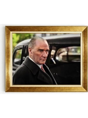Tablore Atatürk Portresi Klasik Siyah Takım Altın Çerçeveli Kanvas Tablo Dekoratif Duvar Sanatı
