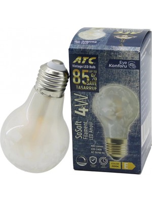 MiraLive ATC-A60-SS Vintage Sosoft Filament 4W LED Ampul Lamba E27 Kırılmaz Plastik Cam 400 Lümen 2200K 25.000 Saat (4887)