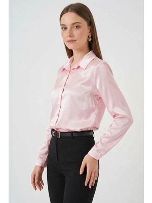 Zuzudan Kadın Dökümlü Saten Pembe Gömlek