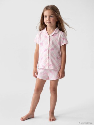 LC Waikiki Lcw Kids Pembe Barbie Baskılı Kız Çocuk Şortlu Pijama Takımı