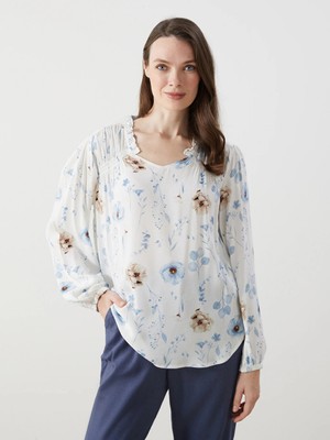 LC Waikiki Lcw Grace Ekru Regular Fit Fırfırlı Çiçekli Kadın Bluz