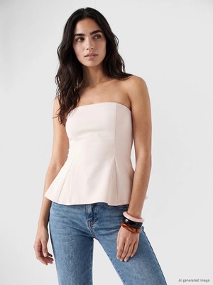 Lcw Vision Pembe Straplez Yaka Peplum Korse Bluz