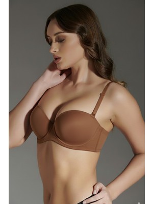 NEWBRA LINGERIE Kadın Destekli B Cup Straplez Sütyen - Capucıno