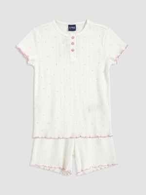 LC Waikiki Lcw Kids Ekru Desenli Kız Çocuk Şortlu Pijama Takım