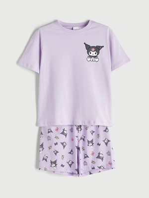 LC Waikiki Lcw Kids Lila Bisiklet Yaka Kuromi Baskılı Kız Çocuk Şortlu Pijama Takımı