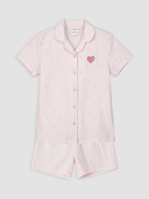 LC Waikiki Lcw Kids Pembe Gömlek Yaka Kız Çocuk Şortlu Pijama Takımı