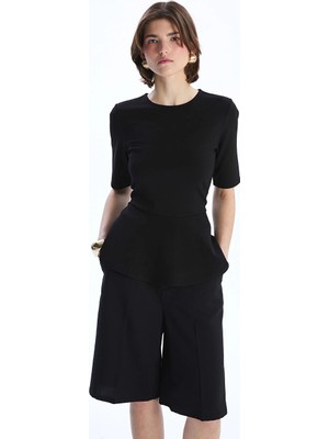 Lcw Vision Siyah Bisiklet Yaka Peplum Bluz