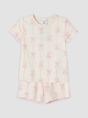 LC Waikiki Lcw Kids Pembe Fiyonk Desenli Kız Çocuk Şortlu Pijama Takımı