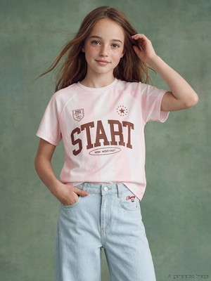 LC Waikiki Lcw Kids Pembe Bisiklet Yaka Baskılı Kız Çocuk Tişört