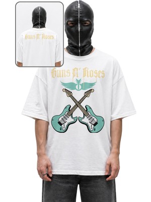 Fuddy Moda Unisex Elektro Gitarlı Guns N' Roses Ense Baskılı Tişört, Oversize Rock Band Temalı T-Shirt
